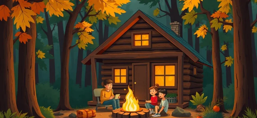 Películas familiares en una cabaña en el bosque